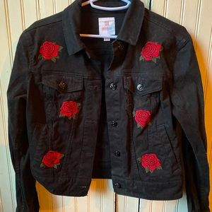 Lularoe Harvey XS Black jacket rose embroidery
